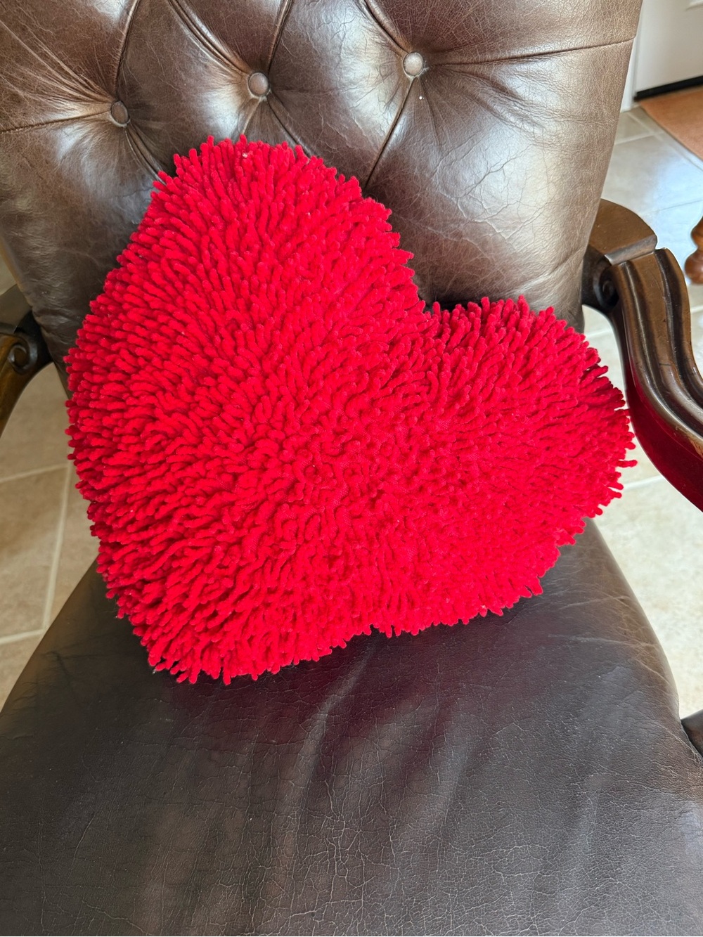 Tag brand large fluffy bright red heart pillow 18” tall